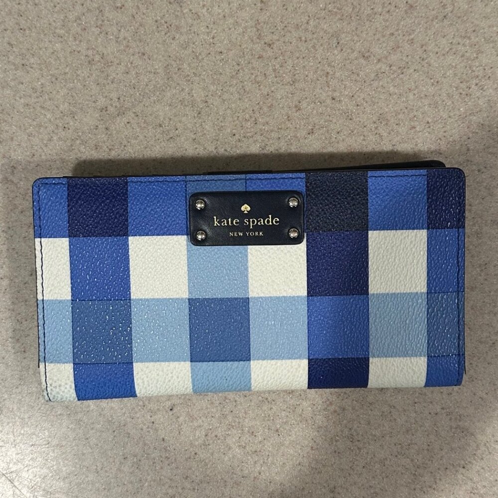 Kate Spade Blue Plaid Wallet Excellent Pre-Owned Condition